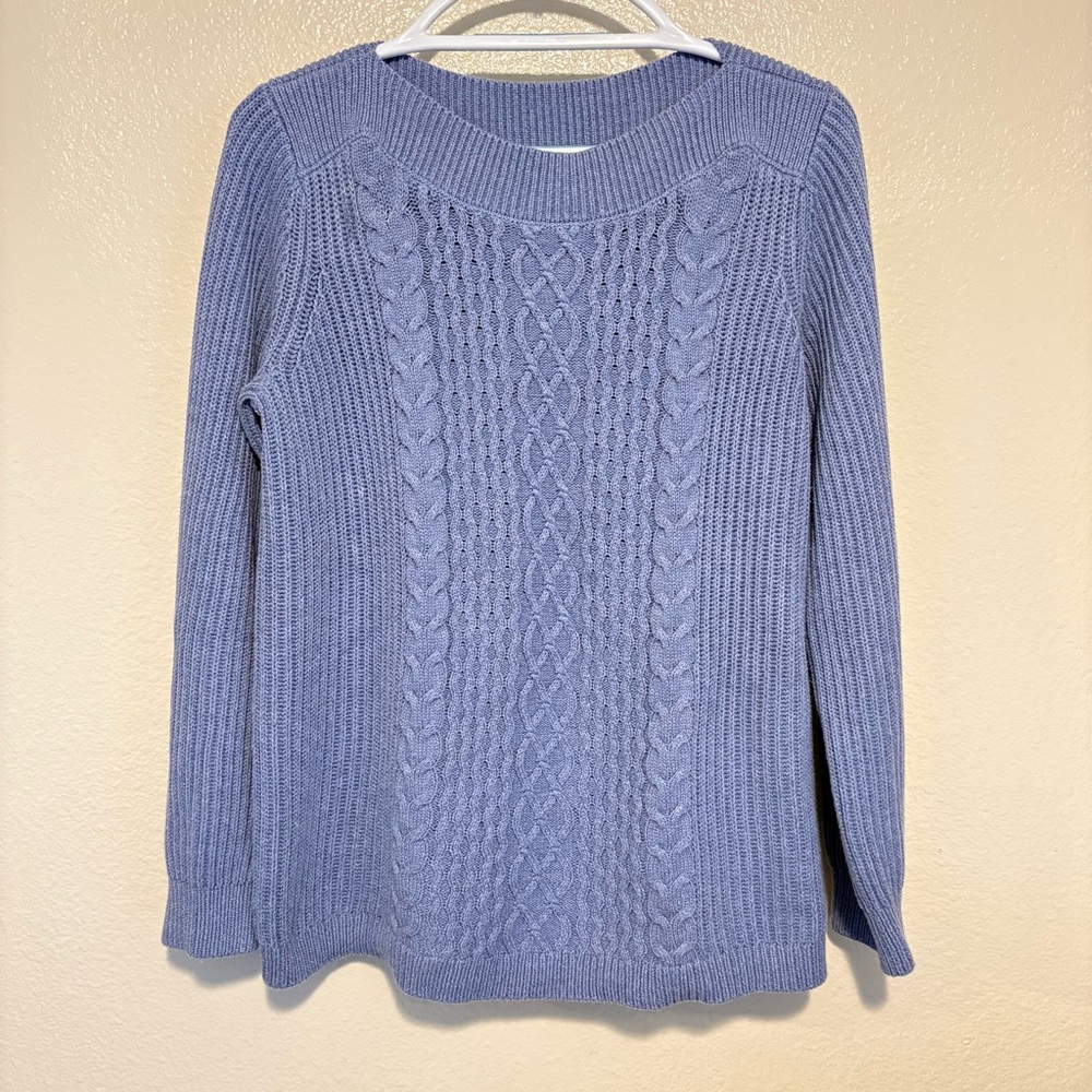 Tommy Hilfiger Blue Boat Neck Cable Knit Sweater Size Medium Cozy Soft Warm